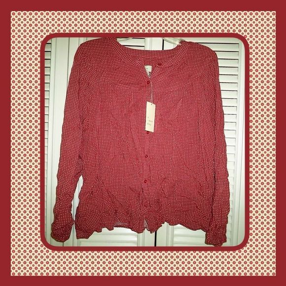 NEW! A NEW DAY LONG SLEEVE BUTTON UP TOP PINK/WHITE POLKA DOT-WOMENS SIZE XL - Picture 2 of 4